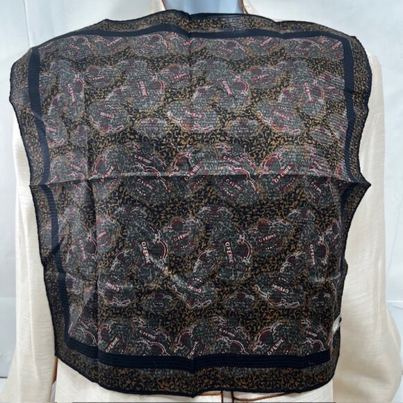 New  GIANFEANCO FERRE Mini Scarr/Handkerchief Coton/silk 20" Black Olive Logo(90 - Picture 5 of 6